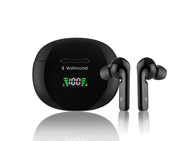 Vollmond VL101PRO 5.3 IPX6 Level Suya Dayanıklı Şarj Göstergeli TWS Siyah Bluetooth Kulaklık