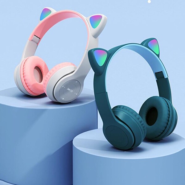 Torima P47M Sevimli Renkli Kedi Kulak Pembe Bluetooth Kulak Üstü Kulaklık