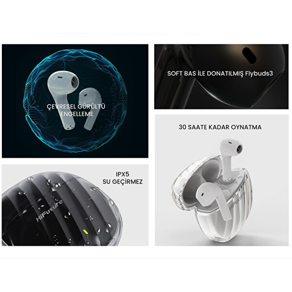 HiFuture FlyBuds 3 TWS Kablosuz ENC Siyah Bluetooth Kulak İçi Kulaklık