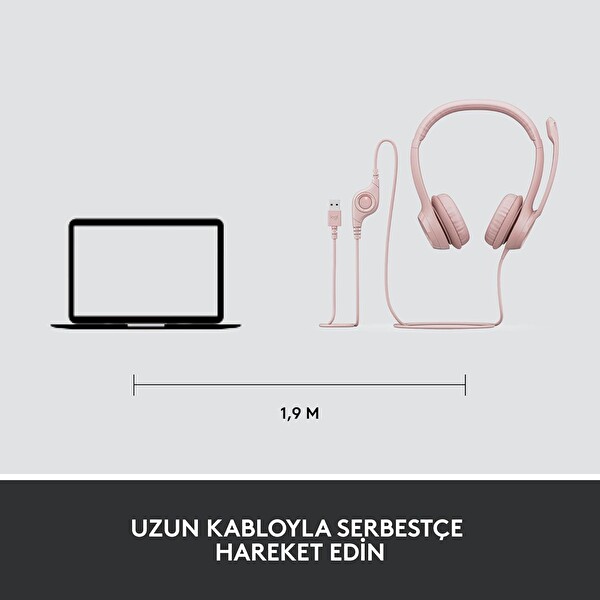 Logitech H390 Mikrofonlu Kablolu Pembe Kulak Üstü Kulaklık