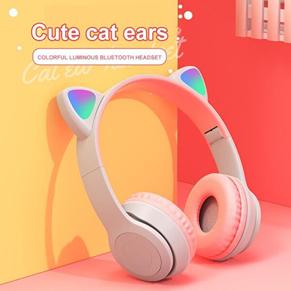 Torima P47M Sevimli Renkli Kedi Kulak Siyah Bluetooth Kulaklık