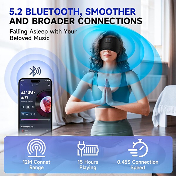 Topoint Uyku Kulaklıkları Bluetooth Uyku Maskesi Siyah Havalandırmalı
