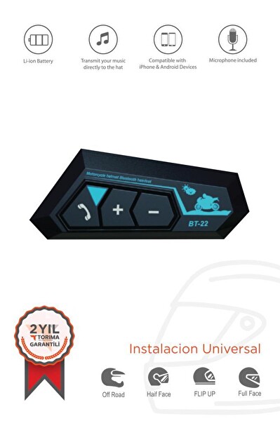 Torima Intercom Siyah Bluetooth Motosiklet Kulaklığı