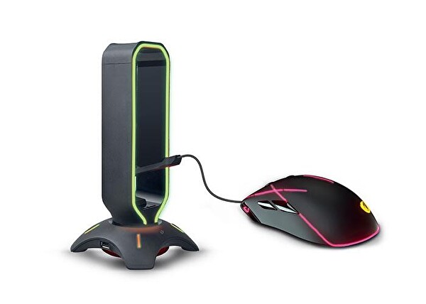Rampage RM-H66 Guard RGB Işıklı 2xUSB Port Kulaklık için Stand Siyah