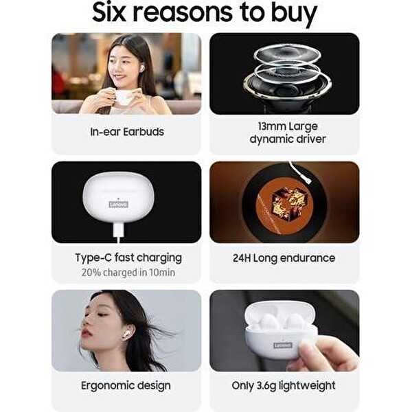 Lenovo LP5 5.0 Beyaz Bluetooth Kulaklık