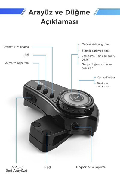 Torima BT-35 5.0 Intercom Siyah Bluetooth Motorsiklet Kulaklık