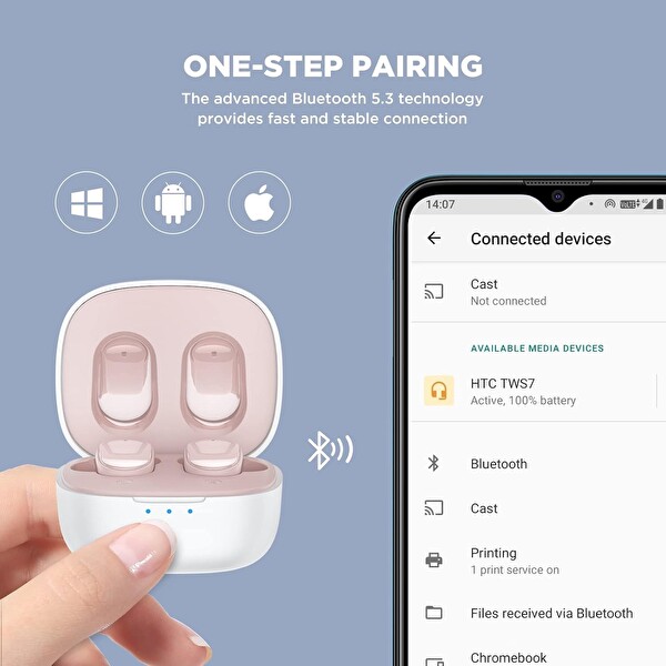 HTC True 5.3 Kulak İçi Bluetooth Kulaklık Pembe