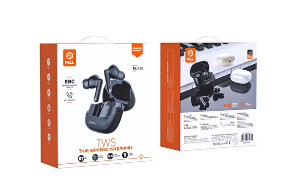 Pell T20 Kablosuz Kulak İçi 5.3 Bluetooth Kulaklık Siyah