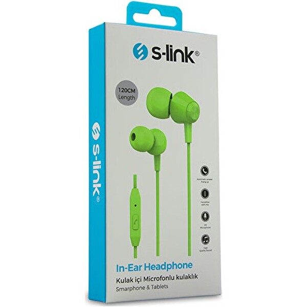 S-Link SL-KU160 Mobil Uyumlu Kulak İçi Mikrofonlu Kulaklık Yeşil