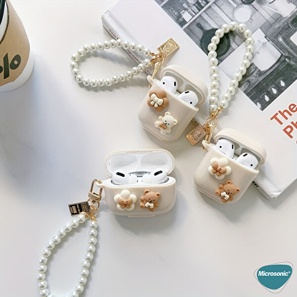 Microsonic Airpods Pro Kılıf İnci Askılı Papyonlu Ayı