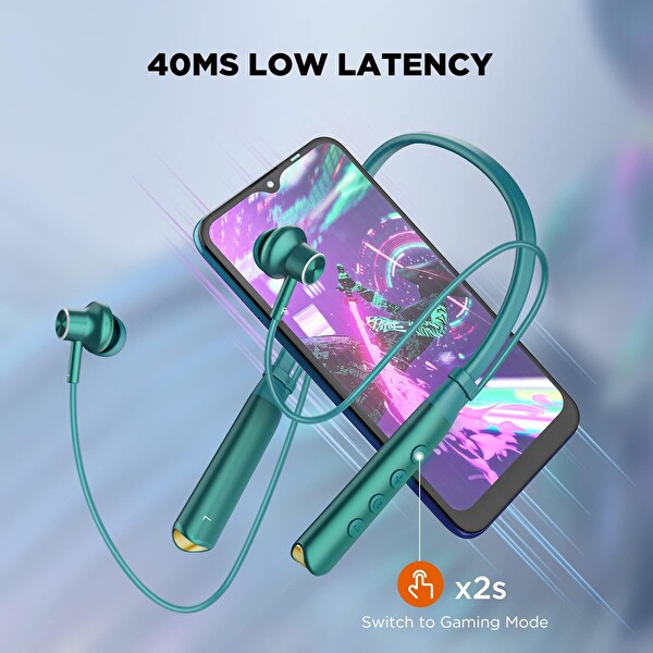 HTC HS01 Boyun Bantlı Manyetik Stere Yeşil Bluetooth Kulaklık