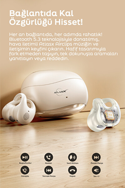 Spovan AtlasX AirClips BT 5.4 OWS HIFI Spor Kablosuz Kanca Bluetooth Kulaklık Siyah