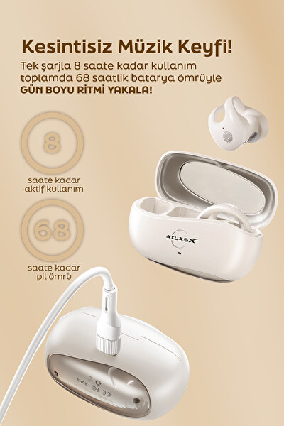 Spovan AtlasX AirClips BT 5.4 OWS HIFI Spor Kablosuz Kanca Bluetooth Kulaklık Siyah