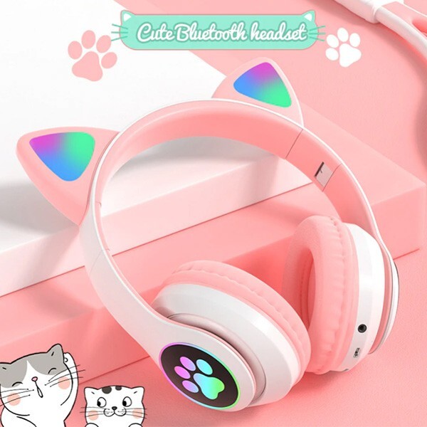 Ally 23M Kedi Kulak 5.0 Kablosuz Led Işıklı Kulak Üstü Bluetooth Kulaklık Siyah