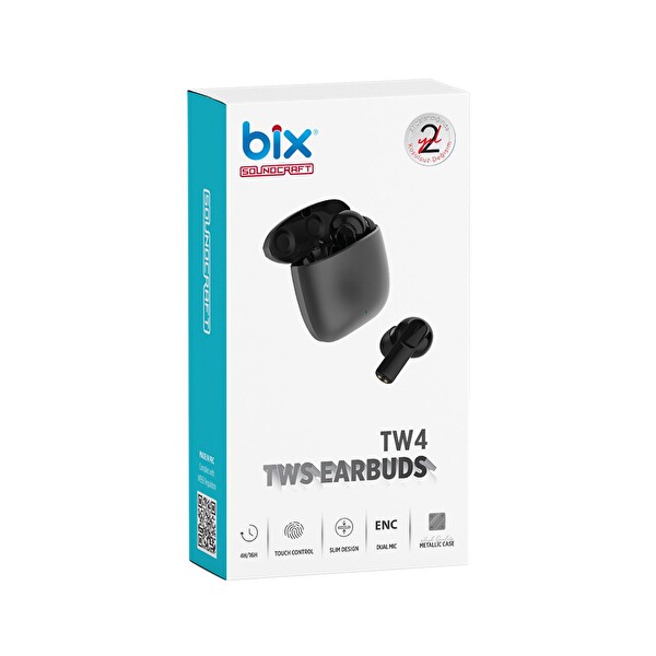 Bix TW4 Soundcraft 5.3 ENC Gürültü Engelleyici Çift Mikrofonlu IPX4 TWS Kulak İçi Bluetooth Kulaklık Siyah