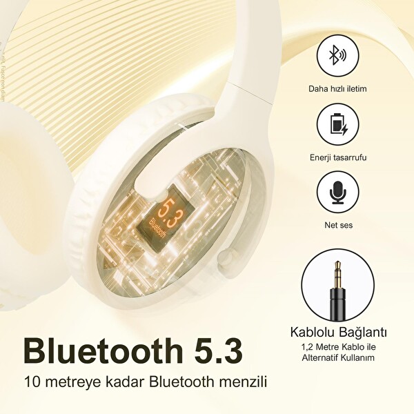 Bix H2 Soundcraft 40 MM Sürücülü 14 Saat Çalma Süreli Katlanabilir 5.3 Kulak Üstü Bluetooth Kulaklık Bej