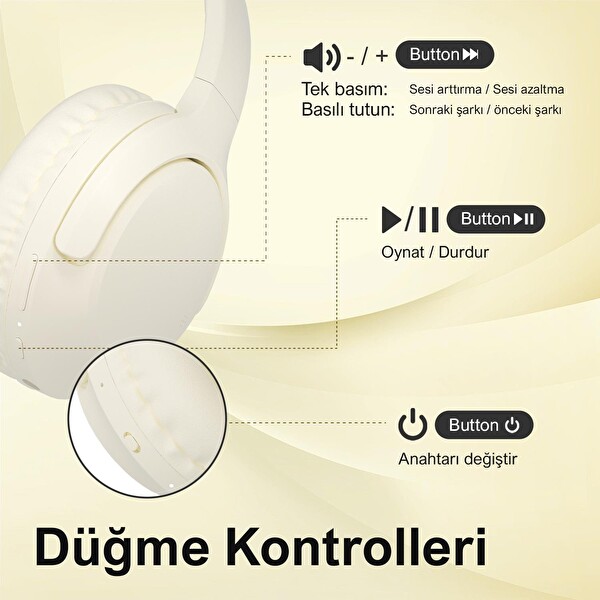 Bix H2 Soundcraft 40 MM Sürücülü 14 Saat Çalma Süreli Katlanabilir 5.3 Kulak Üstü Bluetooth Kulaklık Bej