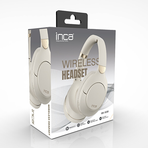 Inca IBK-503B Kablosuz 5.3 Hafıza Kart Destekli Kulak Üstü Bluetooth Kulaklık Bej