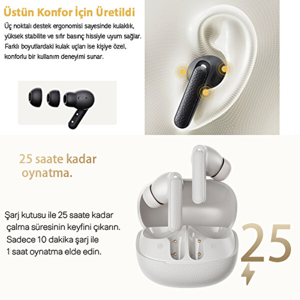 Qcy Buds ANC HT15 45 dB ANC 6 Mikrofon ENC Çift Cihaz Desteği IPX4 Gürültü Engelleme Bluetooth Kulaklık Siyah