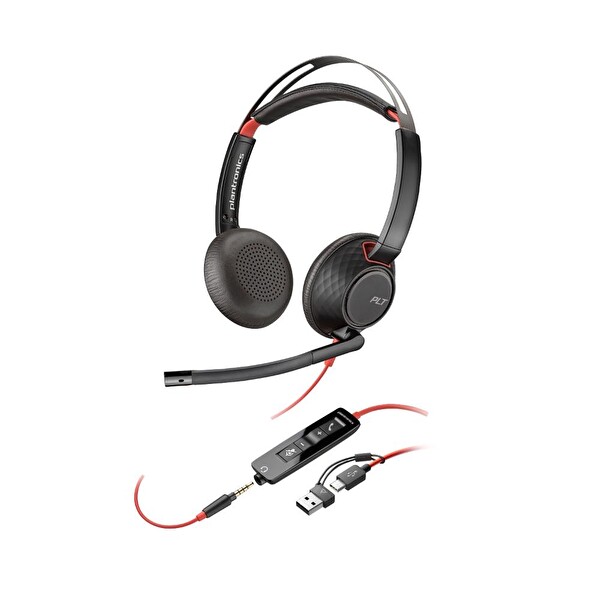 Poly Blackwire 5220 Stereo USB-C Mikrofonlu Kulak Üstü Kulaklık - 3.5 MM Bağlantı - USB-C/A Adaptörü 8X231AA
