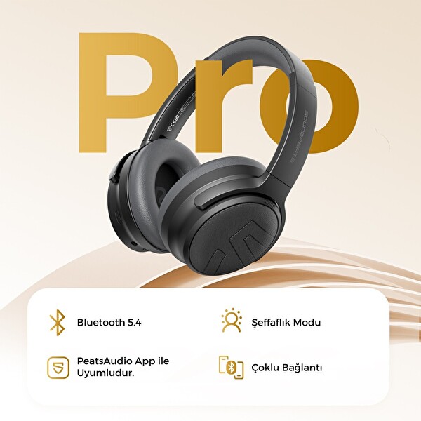 SoundPEATS Space Pro Hi-Res LDAC Bluetooth 5.4 TWS Kablosuz Kulak Üstü Kulaklık Siyah