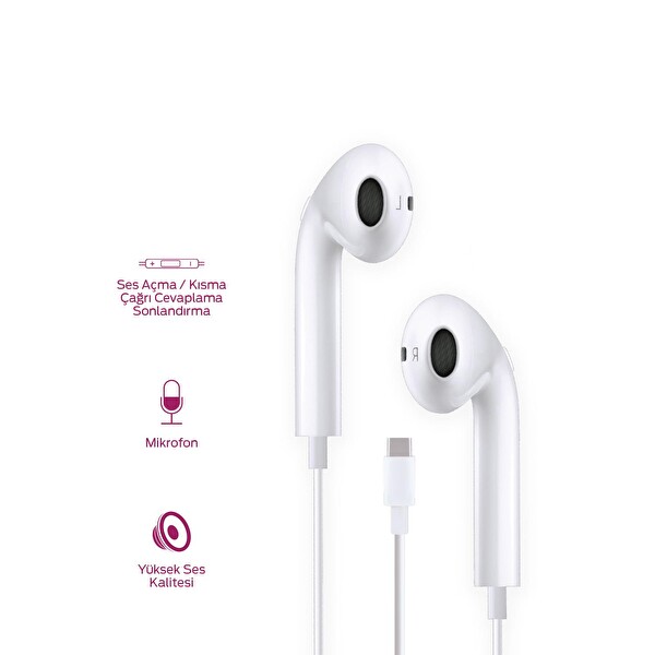 Polosmart PBS227 Kablolu Type-C Girişli Kulak İçi Kulaklık Beyaz