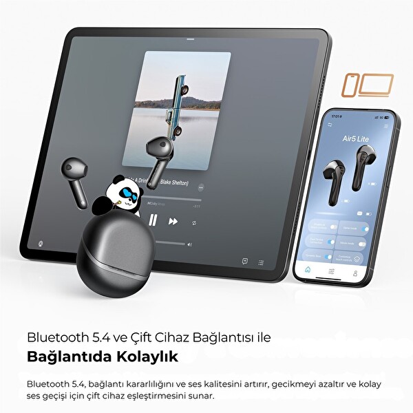 SoundPeats Air5 Lite Hi-Res LDAC ENC TWS Kablosuz Bluetooth 5.4 Kulaklık Siyah