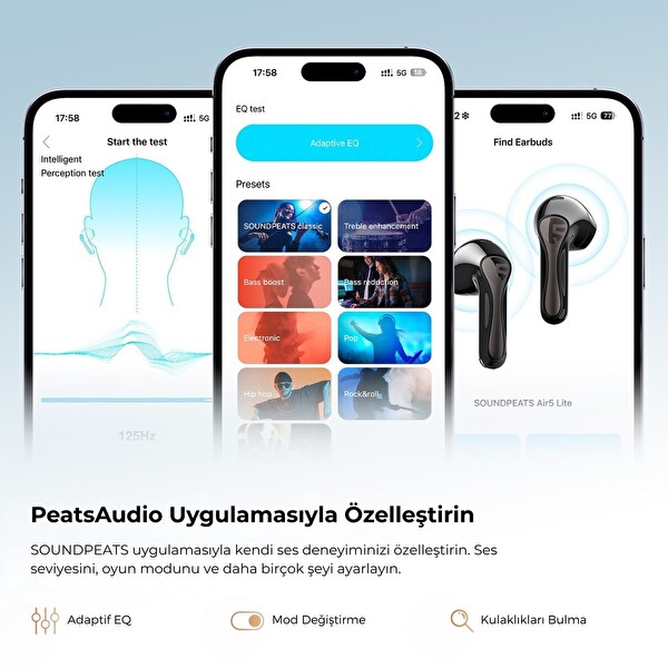SoundPeats Air5 Lite Hi-Res LDAC ENC TWS Kablosuz Bluetooth 5.4 Kulaklık Siyah