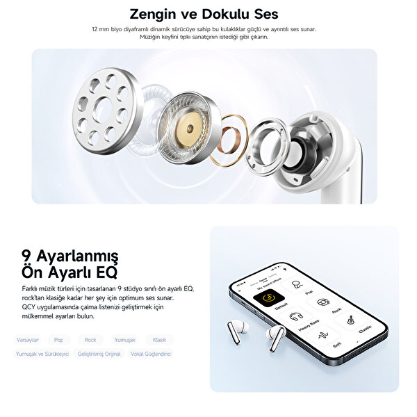 Qcy Melobuds N50 Anc Ht12 6 Mikrofonlu Bluetooth 5.4 Kulaklık Siyah