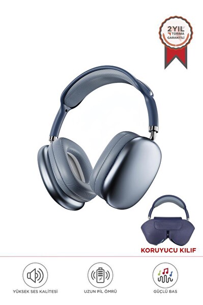 Torima P9 Pro Max Mavi Kablosuz 5.0 Mikrofonlu SD Kart Girişli Aux Kablolu Bluetooth Kulaklık