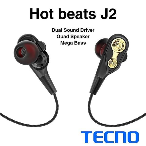 Tecno Hot Beats 3D Hifi 4 Hoparlörlü 3.5mm Jack Girişli Type-C Dönüştürücülü Mikrofonlu Kulaklık Siyah J2UC10
