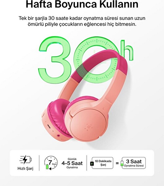 Belkin SoundForm Mini Kablosuz Çocuk Kulaklığı Pembe