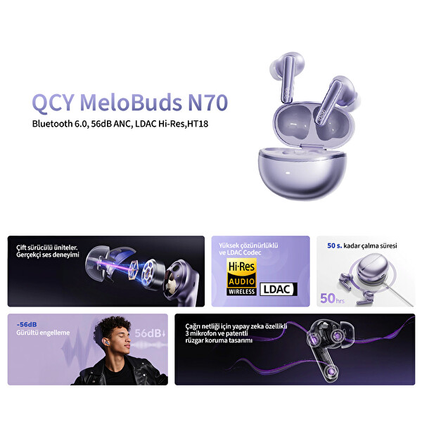 Qcy Melobuds N70 6.0 Kablosuz Şarj Özellikli Bluetooth Kulaklık - Siyah