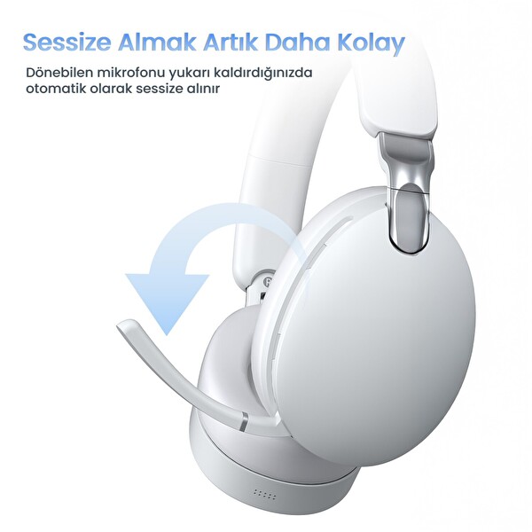 Aula A500 Üç Modlu Hybrid ANC Bluetooth 5.4 ve 2.4GHz Kablosuz AUX Mikrofonlu Kulak Üstü Kulaklık Beyaz