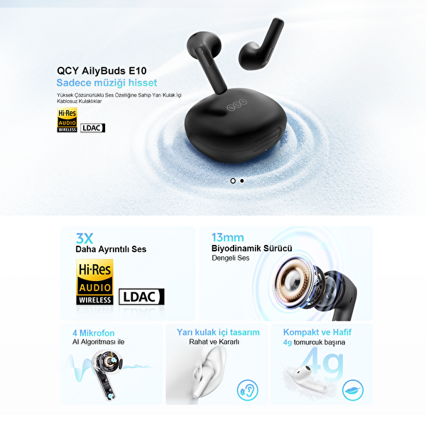 Qcy Ailybuds E10 Hi-res Ldac Çift Cihaz Oyun Modu 4 Mics Enc Beyaz Bluetooth Kulaklık