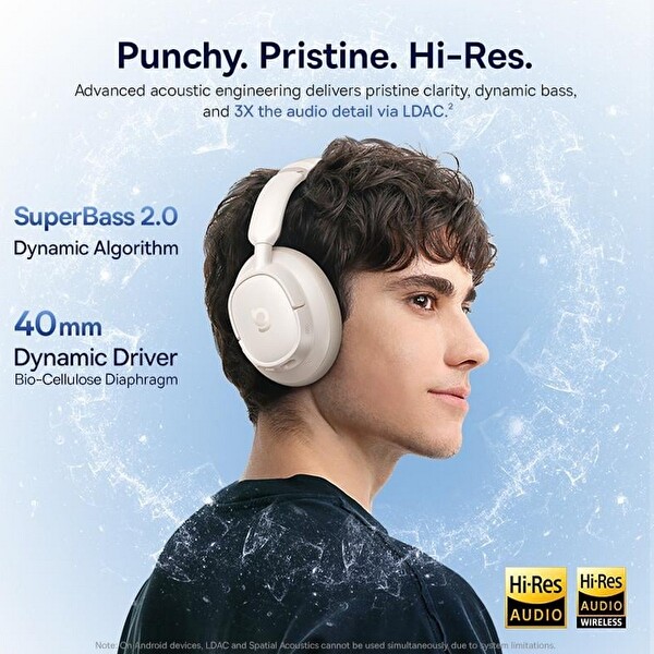 Baseus Bass BH1 NC Uyarlanabilir Hibrit ANC SuperBass 2.0. LDAC 80 Saat 6.0 Kulak Üstü Bluetooth Kulaklık