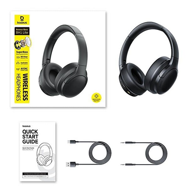 Baseus Bass BH1 Lite Kablosuz Kulaküstü Kulaklık Siyah