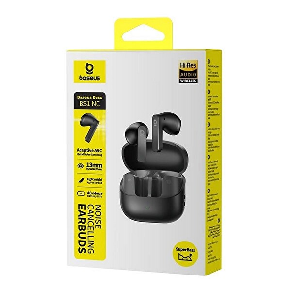 Baseus Bass BS1 NC Kulak İçi Gürültü Engelleme Hibrit ANC LDAC 40 Saat Çalma 6.0 Bluetooth Kulaklık Cosmic Siyah