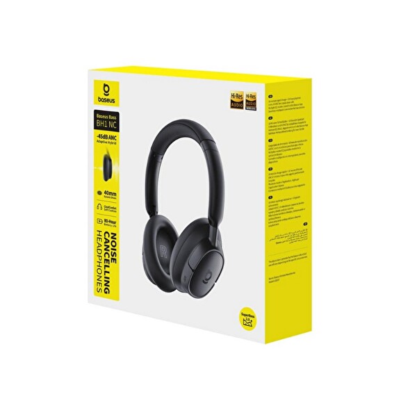 Baseus Bass BH1 NC Hibrit ANC. SuperBass 2.0. LDAC. 80 Saat Bluetooth 6.0 Kulaküstü Kulaklık Siyah