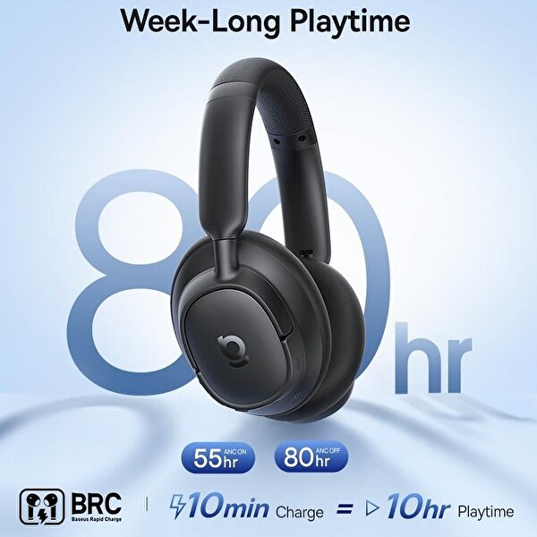 Baseus Bass BH1 NC Hibrit ANC. SuperBass 2.0. LDAC. 80 Saat Bluetooth 6.0 Kulaküstü Kulaklık Siyah