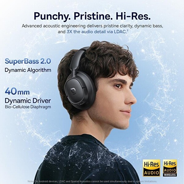 Baseus Bass BH1 NC Hibrit ANC. SuperBass 2.0. LDAC. 80 Saat Bluetooth 6.0 Kulaküstü Kulaklık Siyah