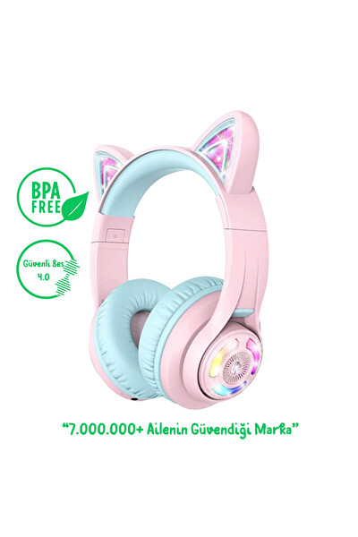 iClever BTH13 Kedi Kulaklı Çocuk Bluetooth Kulaklık Pembe
