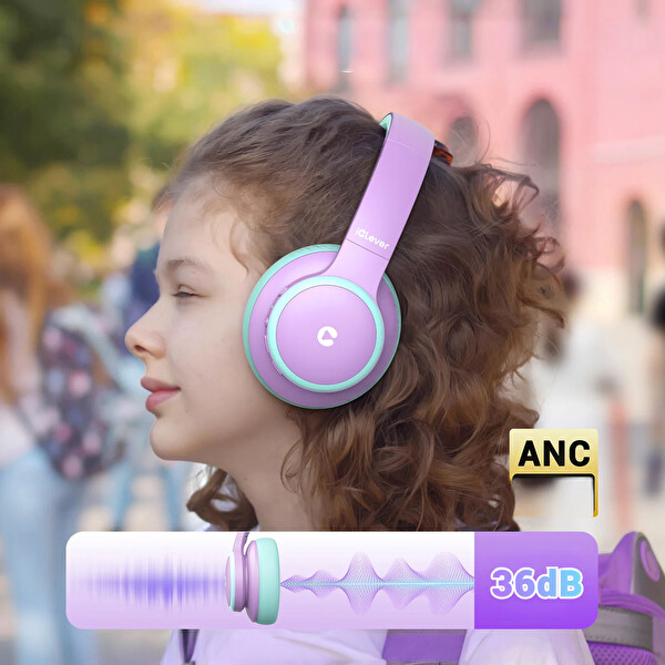 iClever BTH26 Gürültü Engelleme Özellikli Kulaklık Mor - Yeşil