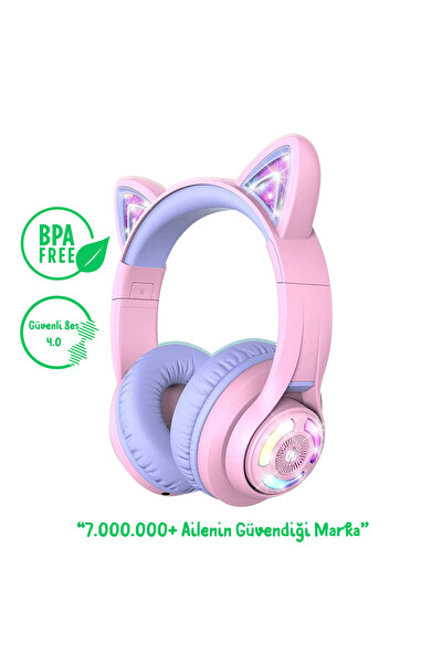 iClever BTH13 Kedi Kulaklı Çocuk Bluetooth Kulaklık Mor