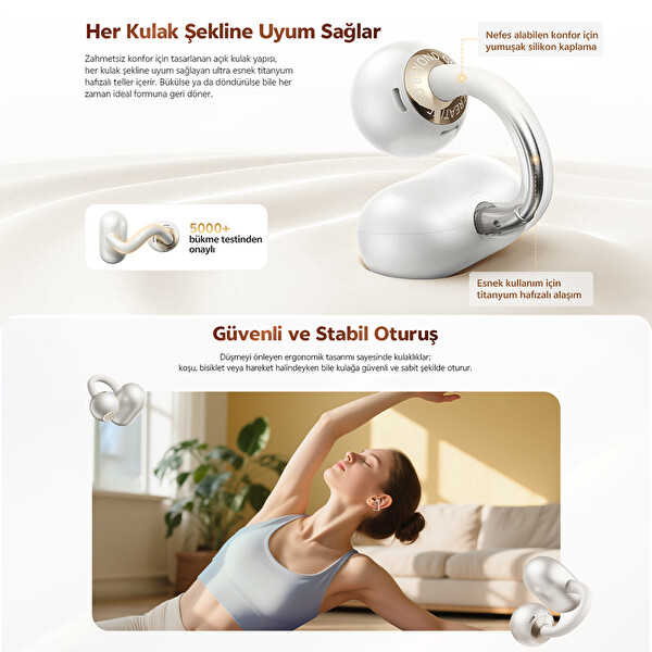 Qcy C50 Crossky 6.0 Çift Cihaz Çift Mıknatıs 35 Saat Dinleme Küpe Kulaklık Beyaz