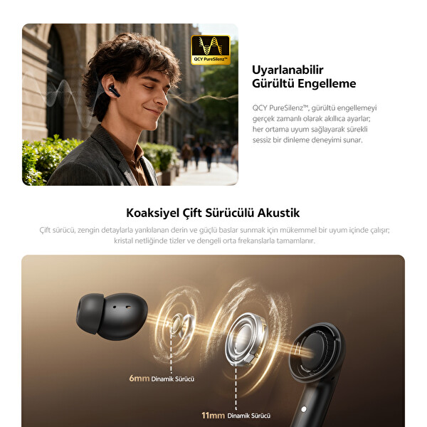 Qcy MeloBuds N60 6.0- BassBost - LDAC- Hi-res - 56dB ANC Bluetooth Kulaklık Beyaz