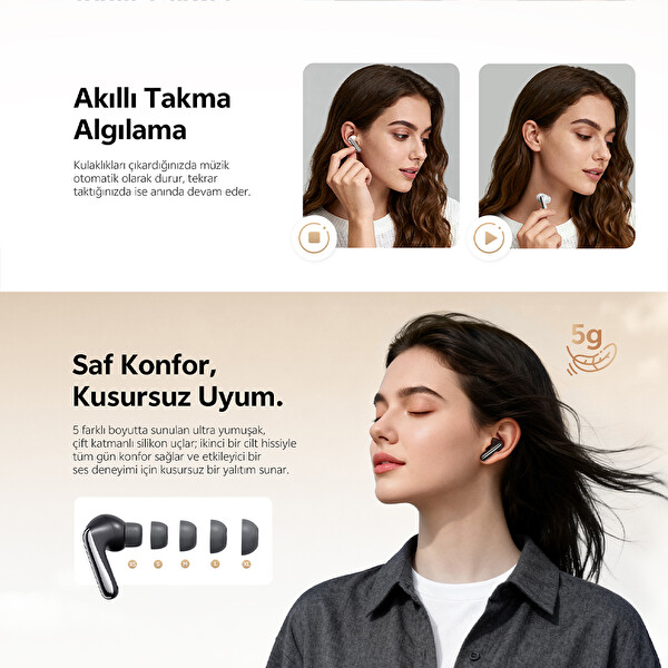 Qcy MeloBuds N60 6.0- BassBost - LDAC- Hi-res - 56dB ANC Bluetooth Kulaklık Beyaz