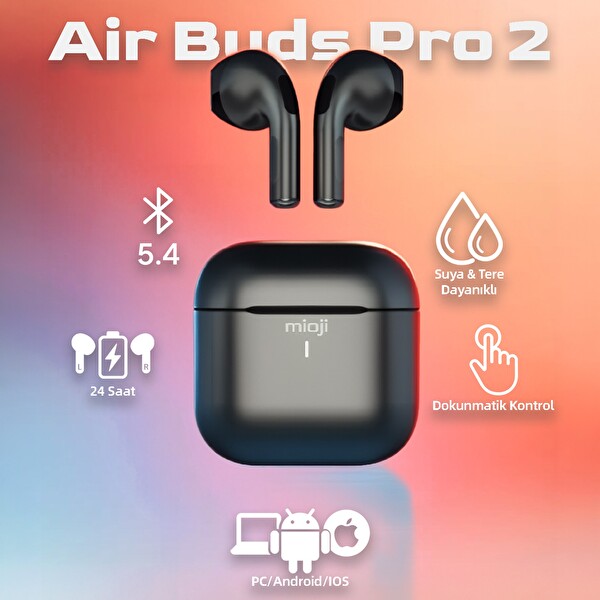 Mioji Air Buds Pro 2 Kablosuz 5.4 Bluetooth Kulaklık Siyah