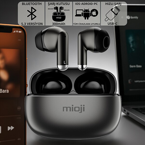 Mioji Air Buds 3 Kablosuz 5.3 Bluetooth Kulaklık Siyah