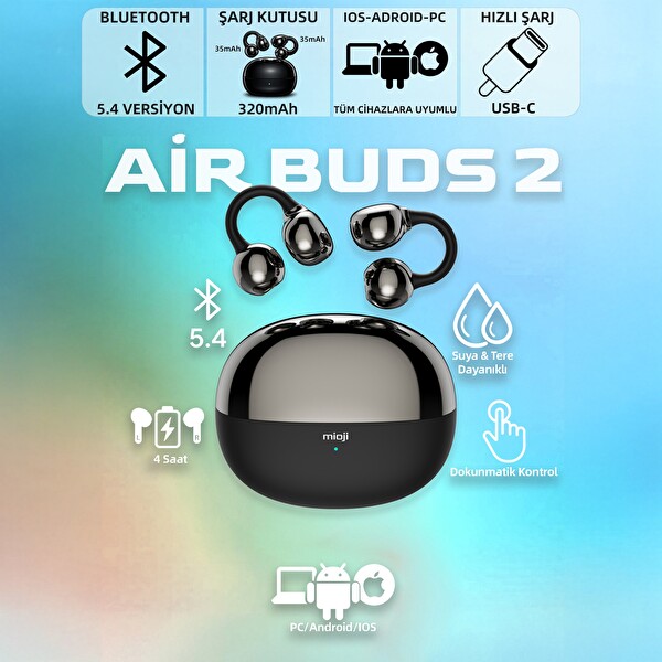 Mioji Air Buds 2 Kablosuz 5.4 Bluetooth Kulaklık Siyah